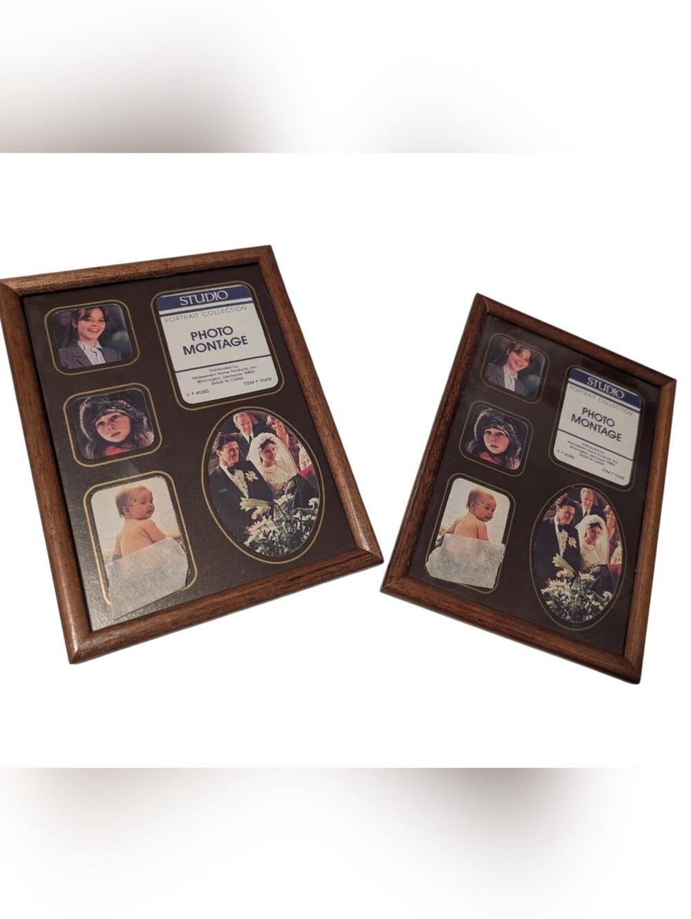 Vintage Studio Portrait Collection Photo Montage Wood Tone Frames Set of 2